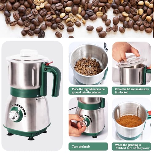 Electric Grinder for Kitchen, 500W Spice Grinder for Coffee & Grains - color: Green