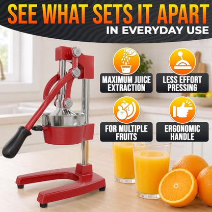 Cast Iron Juicer Hand Press, Heavy-Duty Squeezer (Red) - color: Red