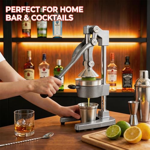 Jusfoouo Cast Iron Citrus Juicer with Stainless Steel Cup, Grey - color: Grey