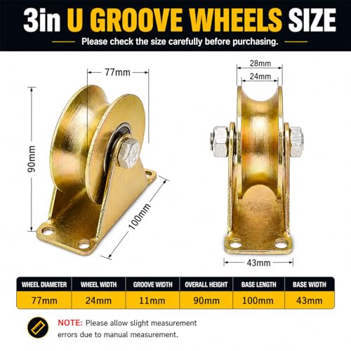 Lyplus Load Capacity 1105lbs 3-Inch U-Groove Caster Wheels with Bracket - Perfect for Inverted Gates, Heavy-Duty Machines, and Wire Rope Rails(2 Pack) - size: 3in-U 2Pack