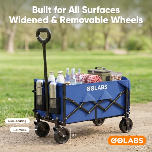 Golabs WA1 Collapsible Folding Wagon Cart, Max 220lb Load, Expands to 100L - color: Wa1 Blue