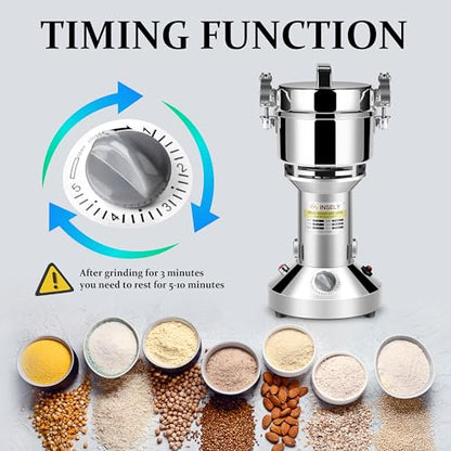 Grain Mill Grinder 300g High Speed Food Grain Mill Stainless Steel Seeds Flour Nut Wheat Corn Spices & Seasonings Dry Grinder Electric Machine Grinder for Kitchen - size: 300g