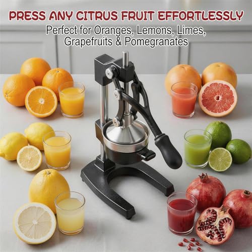 Jusfoouo Cast Iron Citrus Juicer with Stainless Steel Cup, Black - color: Black