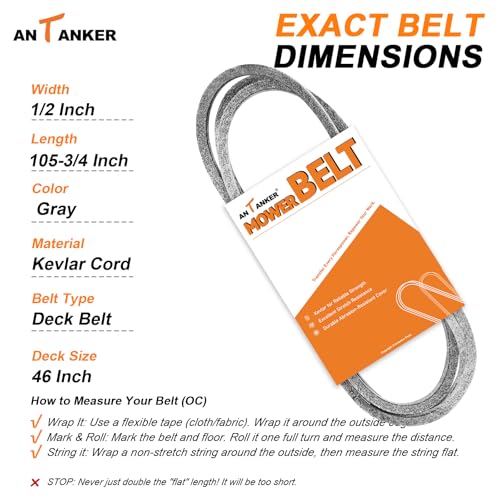 532405143 405143 Mower Deck Belt 46 Inch for Husqvarna YTH22V46 Lawn Mower Parts, Craftsman Replacement Belts, Replaces 584453101 Kevlar Drive Belt 1/2"x105.75" for AYP Riding Tractor - size: 405143