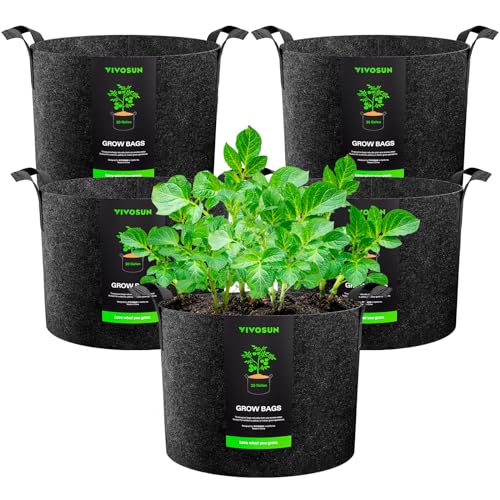 VIVOSUN 5-Pack 30 Gallon Plant Grow Bags Fabric Pots with Handles - color: Black, size: 30 Gallons