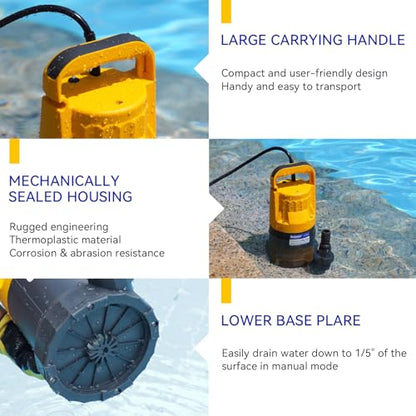 Acquaer 1/2HP Sump Pump, 2906GPH Submersible Water Pump - color: Mustard