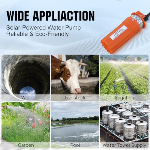 ECO-WORTHY 24V Submersible Deep Well Water Pump with 10ft Cable 1.6GPM 4'' 5A, Max Lift 230ft/70m, DC Pump/Alternative Energy Solar Battery Farm & Ranch Submersible Deep Well Pump - size: 24v 96w Well Pump