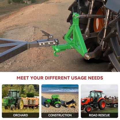 3 Point Trailer Hitch 2” Receiver for Cat 1 Tractor Quick Hitch Attachment - color: Green