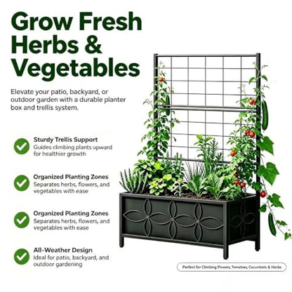 Zhongma Sturdy Raised Garden Bed with Trellis (15.75 x 35.43 x 48.8 in) for Vegetables Flower, Planter Box for Backyard Patio Balcony - size: 15.75 x 35.43 x 48.8 in