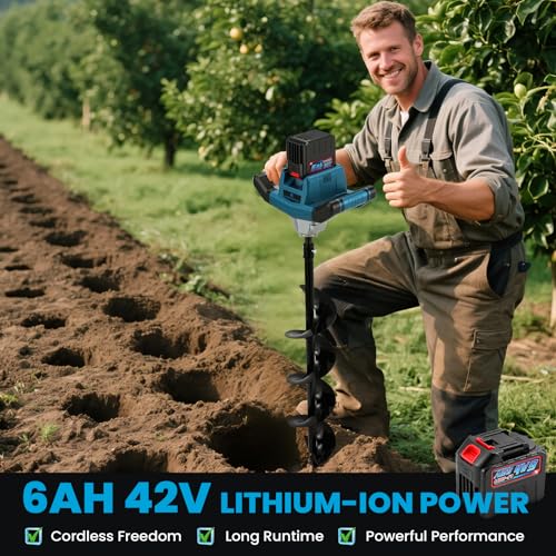 NEWTRY Cordless Earth Auger, 1200W Electric Post Hole Digger, 500-1200RPM