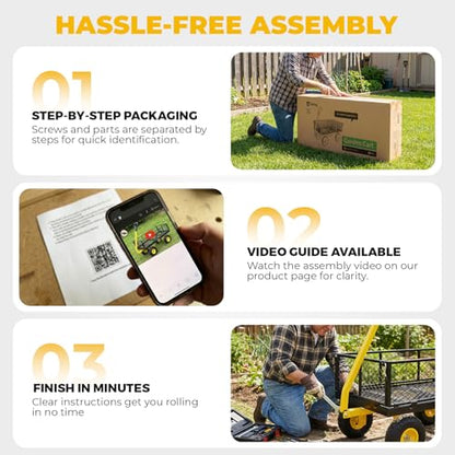 Sekey 1000lbs Heavy Duty Steel Garden Cart for Yard & Farm, Utility Wagon with Removable Sides (Convert to Flatbed), 10" Rubber Tires, Black - color: Black, size: 1000LBS