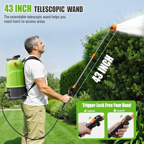 VAXMAY Battery Powered Backpack Sprayer 4.2 Gallon, 120 PSI Electric Garden Sprayer Compatible with DeWalt 20V Battery, Weed Yard Sprayer with 2 Wands, 5 Nozzles, 2.6 Ah Battery & Charger Included - size: 4.2 Gallon