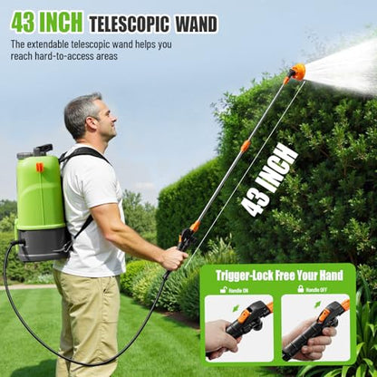 VAXMAY Battery Powered Backpack Sprayer 4.2 Gallon, 120 PSI Electric Garden Sprayer Compatible with DeWalt 20V Battery, Weed Yard Sprayer with 2 Wands, 5 Nozzles, 2.6 Ah Battery & Charger Included - size: 4.2 Gallon