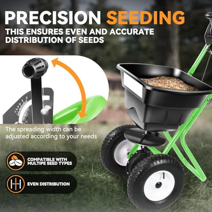 Auto Dynasty 80Lbs Walk-Behind Broadcast Spreader for Ice Melt/Seed, Green - color: Green