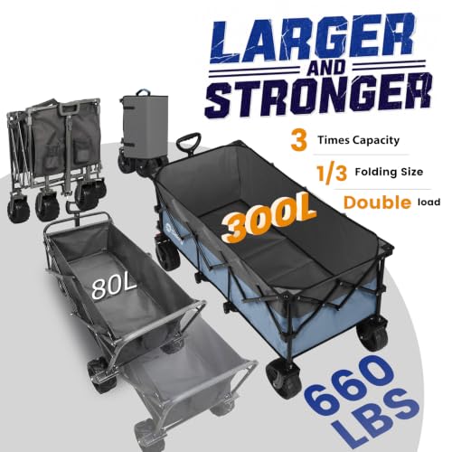 Sekey 300L Extended Collapsible Wagon, 660 lb Capacity, 48 in Long - color: Blue&grey
