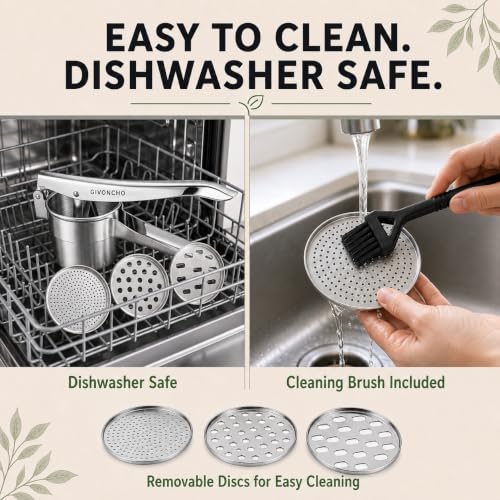 Stainless Steel Potato Ricer & Masher Set, 15 oz, 3 Discs & Brush