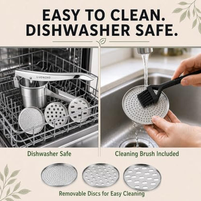 Stainless Steel Potato Ricer & Masher Set, 15 oz, 3 Discs & Brush