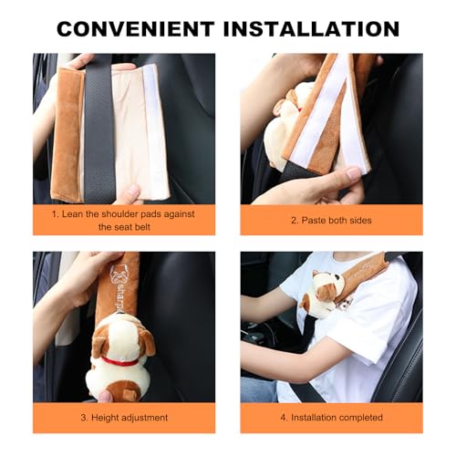 Wevdn 2 PCS Cute Car Seat Belt Pads, Soft Comfortable Cartoon Seat Belt Strap Cover Cushion Pad, Universal Shoulder Strap Pad for Seatbelt and Bag Backpack Strap, Car Accessories (Beige Dog) - color: Beige Dog