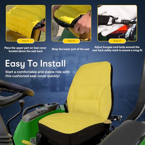 LP95233 Waterproof Seat Cover Cushioned with Oxford 300D Fabric Compatible with John Deere Compact Utility Tractor Seat Cover Back Up to 18" High Compatible with 3E/3RSeries, 4M Series,1023E Tractor