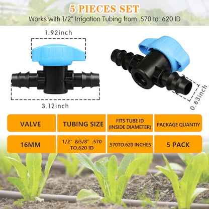 Gardrip 5 Pack 1/2 Inch Drip Irrigation Valve: 1/2 in. in-Line Shut Off Valves for 1/2 Inch Drip Irrigation Tubing (.570-.620" ID) Barbed Cut Off Switch Valve for Garden Irrigation System - size: 1/2" Irrigation Valves