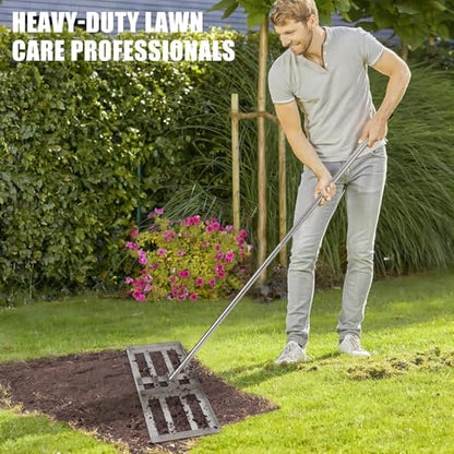 30"x10" Professional Lawn Leveling Rake, Leveling Rake with 72'' Stainless Steel Handle, Lawn Leveler for Backyard, Garden, Golf Course, Farm ＆ Pasture, Professional Lawn Care Tool - size: 30 inches