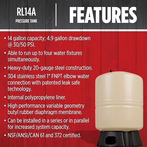Red Lion RL14A, Vertical Pre-Charged Well Pressure Tank, 14 gallon - style: 14 Gallon Vertical