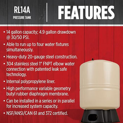 Red Lion RL14A, Vertical Pre-Charged Well Pressure Tank, 14 gallon - style: 14 Gallon Vertical