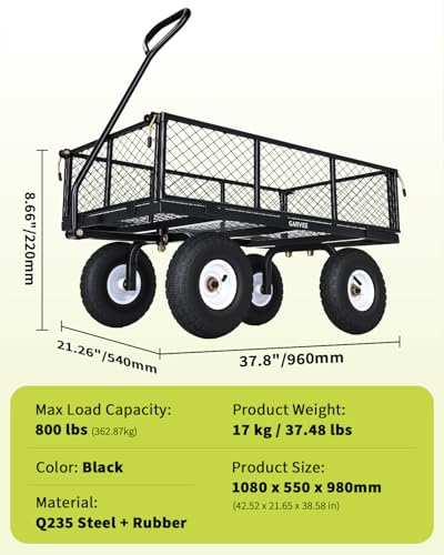 Garvee Versatile Outdoor Utility Cart - 800LBS Heavy-Duty, 10" All-Terrain Pneumatic Tires, Easy Maneuverable Lawn Cart with Removable Mesh Panels for Gardening & Landscaping, Black - color: Black