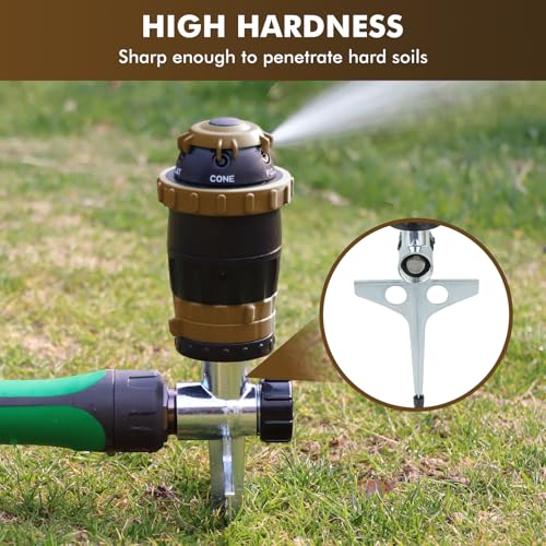 RESTMO Gear Drive Sprinkler with Metal T-Spike Base,Brown - color: Brown, size: 1 Pack