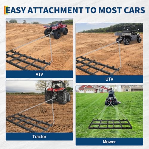 IDEALHOUSE 48 in Tow-Behind Driveway Drag Harrow, 4-Level Width, 8 ft Strap