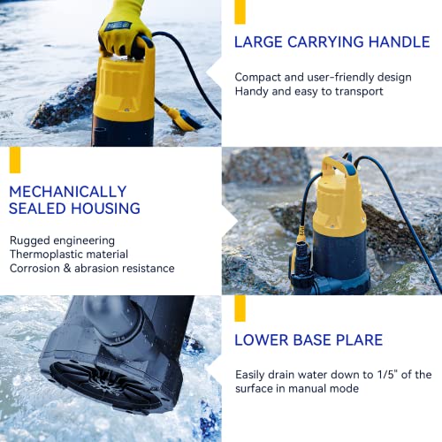 Acquaer 1HP Sump Pump, 4345GPH Utility Pump with Auto Float Switch - color: Light Yellow