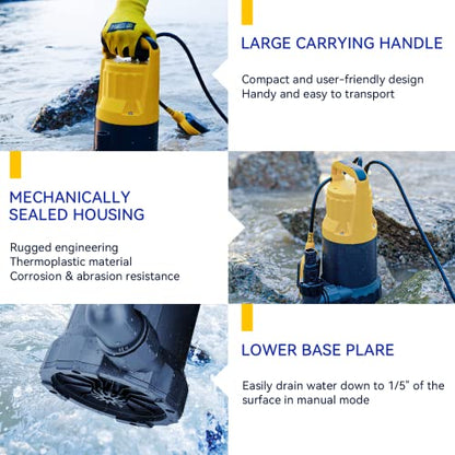 Acquaer 1HP Sump Pump, 4345GPH Utility Pump with Auto Float Switch - color: Light Yellow