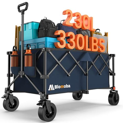 Blomoba Collapsible Wagon Cart, Folding Cart with 330LBS Capacity, Blue - color: Blue