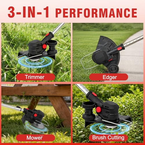 Cordless String Trimmer, 8in Weed Wacker with 2 x 4.0Ah Batteries Foldable - color: Black