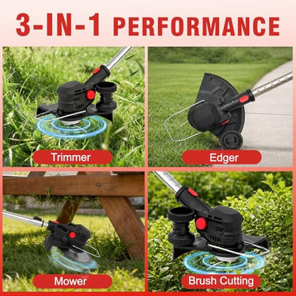 Cordless String Trimmer, 8in Weed Wacker with 2 x 4.0Ah Batteries Foldable - color: Black