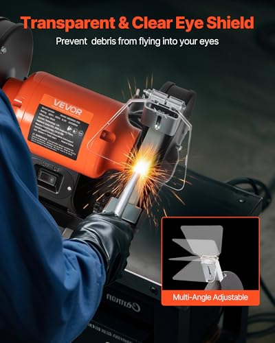 VEVOR Bench Grinder, 8-inch Single Speed, 3450RPM High-Speed Table Grinders with 750W 6.2A 1.0Hp Induction Motor, 36/60-Grit Grinding Wheel & Adjustable Eye Shield for Fast Sharpening Grinding