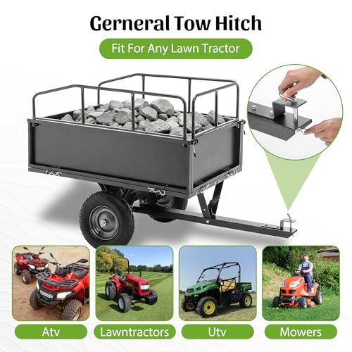 600/1500LBS Capacity 17/15 Cubic Feet Dump Cart Trailer, Heavy Duty Tow Behind Hauling & Dumping Wagon for ATV, UTV, Lawn Tractor and Garden Use