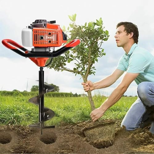 62cc 2.8HP Gas Powered Post Hole Digger, Gas Earth Auger/Ice Auger, with 3"/6"/8" Bits + Three 23-inch Extension Poles, 2-Stroke Gasoline Post Digger for Fence Garden Farm Plant.