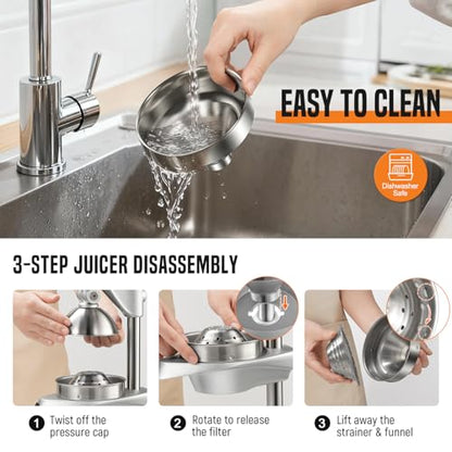 Manual Juicer,Stainless Steel Countertop Juice Press for Citrus