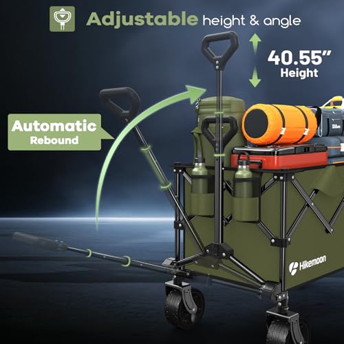 HIKEMOON 150L Collapsible Wagon Compact with Big Wheels, 420LBS Green - color: Army Green
