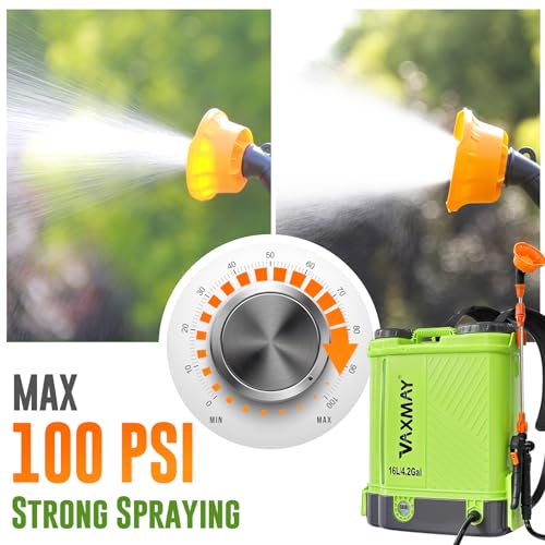 Battery Powered Backpack Sprayer 4 Gallon, VAXMAY 100 PSI Electric Garden Sprayer Works with Makita 18V Battery, Weed Yard Sprayer with Telescopic Wand, 5 Nozzles, 2.6 Ah Battery & Charger Included - size: 4.2 Gallon