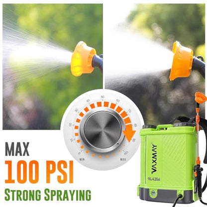 Battery Powered Backpack Sprayer 4 Gallon, VAXMAY 100 PSI Electric Garden Sprayer Works with Makita 18V Battery, Weed Yard Sprayer with Telescopic Wand, 5 Nozzles, 2.6 Ah Battery & Charger Included - size: 4.2 Gallon