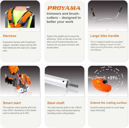 PROYAMA 42.7cc 3 in 1 Gas Powered Weed Eater Wacker Brush Cutter Trimmer - size: 42.7cc