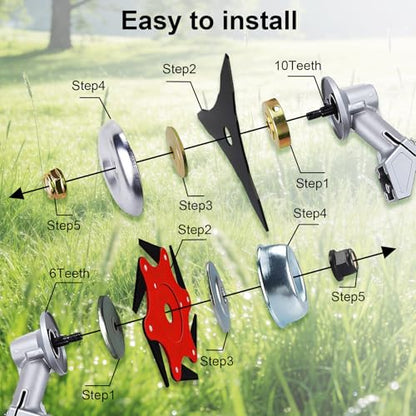 Steel Trimmer Head with 6 Blade Razors and 3 Teeth Brush Cutter Blade, Universal Weed Eater Metal Blades with Adapter Kit,for Brush Cutter, Trimmer, Weed Eater - color: 1 pcs