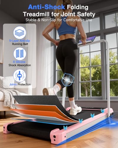 Incline Walking Pad with Incline 8% & 2.5HP, Quiet Under Desk Treadmill≤35DB for Home Office, Upgraded Portable Treamill with High 350LB Capacity, Portable Treadmill with LED Display & Remote Control - color: Light Pink