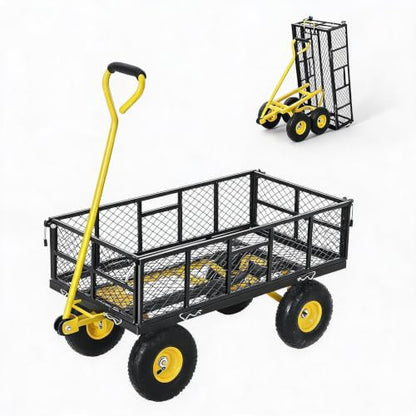 900 Lbs Steel Garden Dump Cart,Dump Wagon with Removable Sides - color: Black