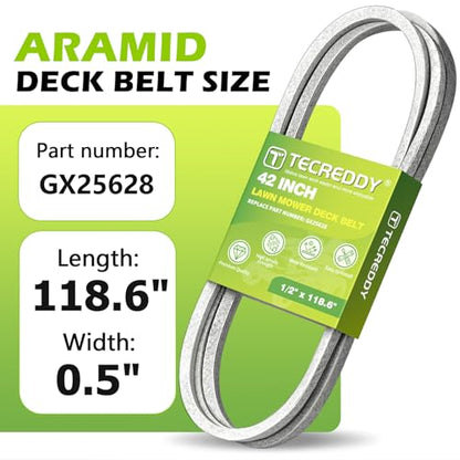 GX25628 Mower Deck Belt for John Deere 42" Z335E Z345M Z345R Z315E Z335M Z320M Z320R ZTrak Zero-Turn Lawn Mower - Aramid Cord, 1/2" x 118.626" - size: 118.626"L x 0.5"W