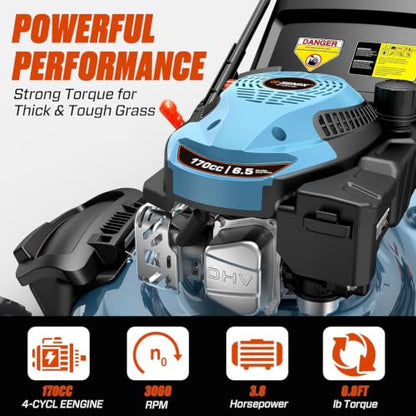 SENIX 22 Inch Self Propelled Gas Lawn Mower 170cc 4-Cycle RWD Mower