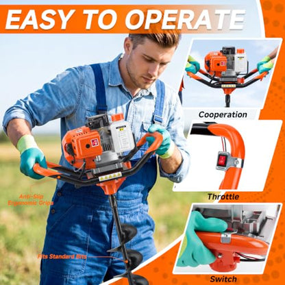 63CC Auger Post Hole Digger with 6" 8" Drill Bits +1 Extension Rod