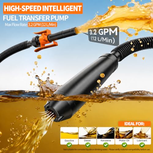 Cordless Fuel Transfer Pump, 3.2 GPM Portable Fuel Pump Supports Dewalt 20V